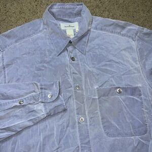 Ermengildo Zegna Shirt Men Medium Blue Collared Dress Button Up Cotton